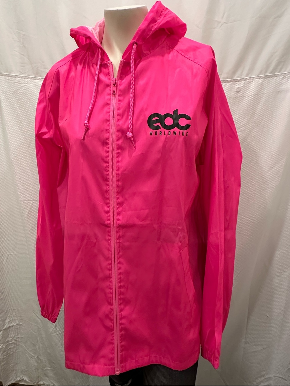 EDC Hot Pink Hooded Rain Jacket Size Large